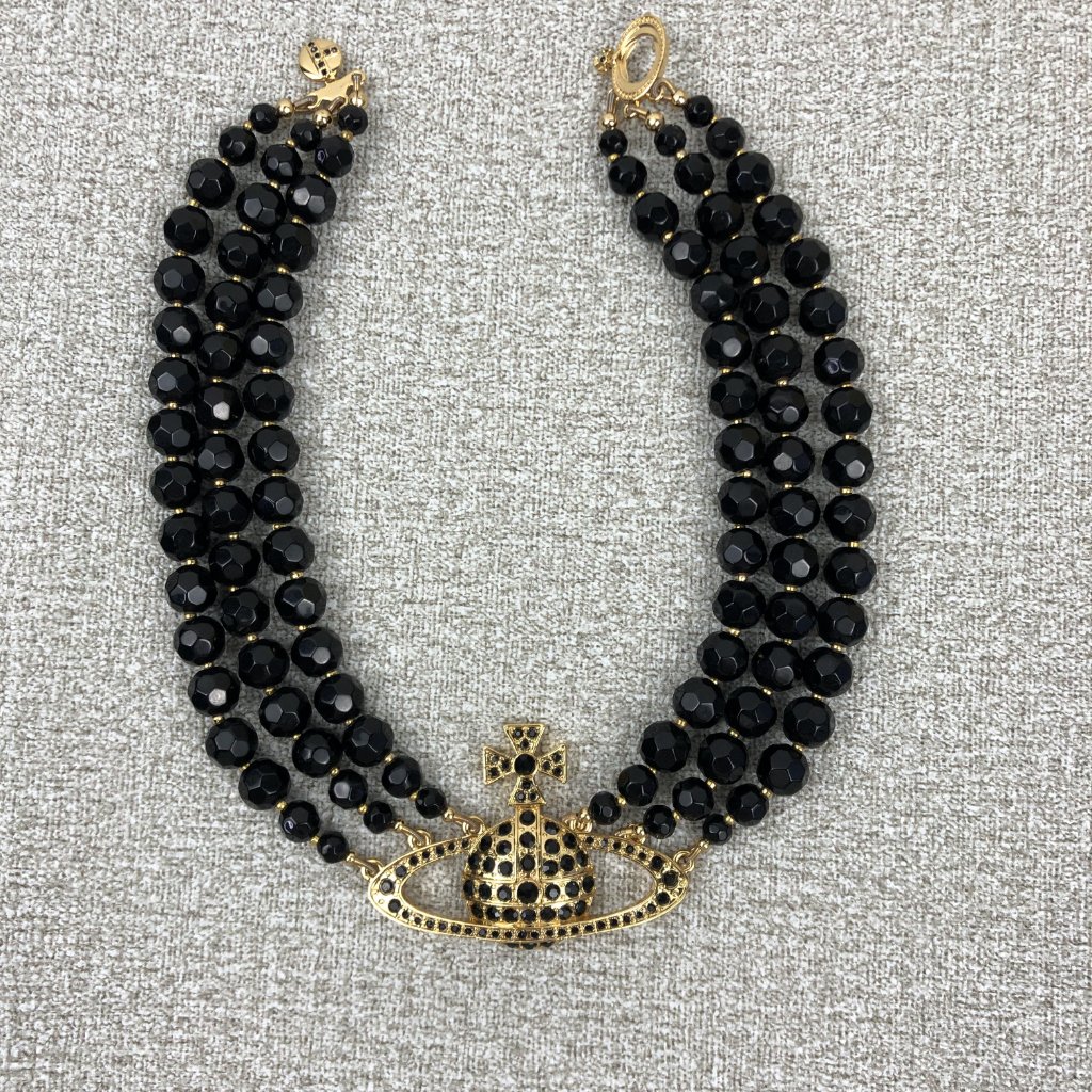 Vivienne Westwood Three Row Pearl Bas Relief Choker In Black Brand New